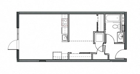 Floor plan for 1 bed, 1 bath, 571 sqft